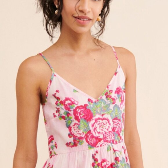 LOVESHACKFANCY FARADAY PINK DESERT Cotton Barbiecore Floral Maxi Slip XS $225 - Picture 9 of 16